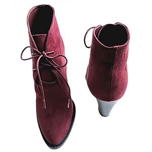SHOEDAZZLE Wine Suede Lace-up Bootie ~ Sz 9.5